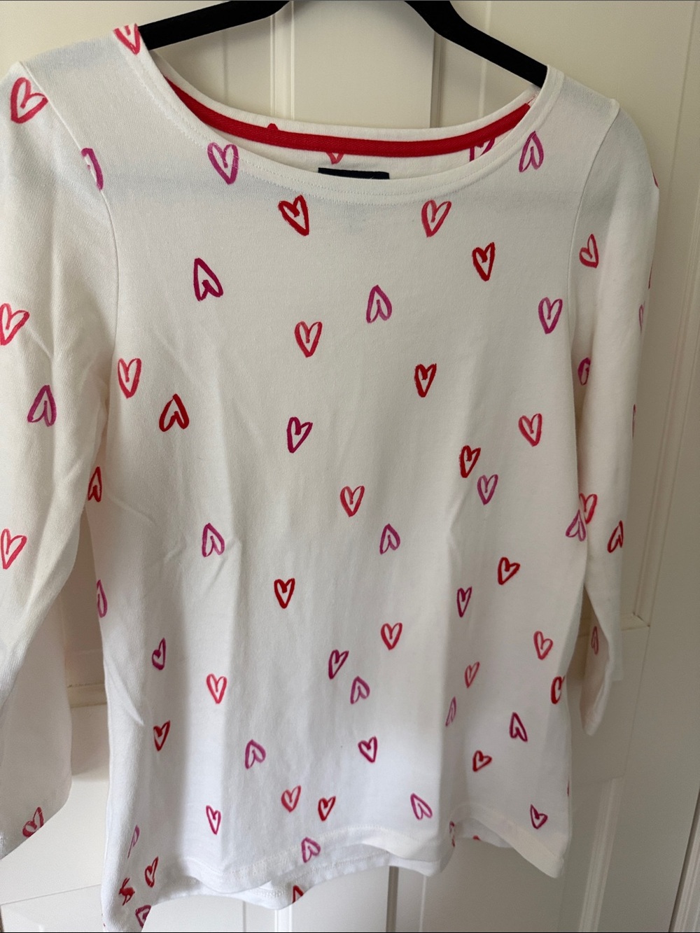Joules White Heart-Print Top with Red and Pink Accents
